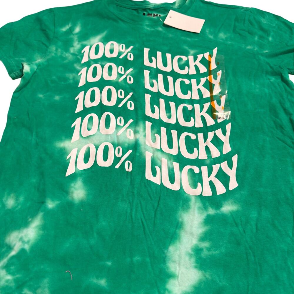100% Lucky Women's Short Sleeve Green Graphic T-Shirt - Size Small - NWT